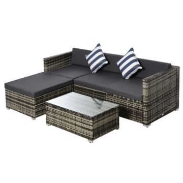 Outsunny 4-seater Garden Rattan Furniture Set, Outdoor Sectional Conversation Pe Rattan Sofa Set, With Cushions Pillows And Glass Table, Mixed Grey