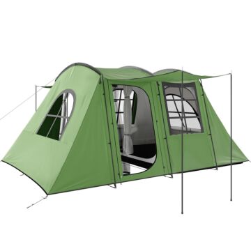 Outsunny 3-4 Man Tunnel Tent, Family Camping Tent With Porch, Bedroom And Living Area, Sewn In Groundsheet, 3000mm Waterproof, Portable With Bag For Hiking, Festival, Backpacking, Green