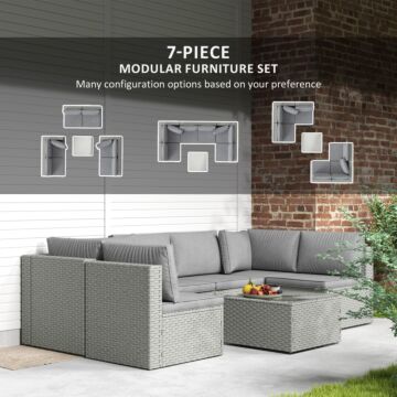 Outsunny Seven-piece Modular Rattan Set - Grey
