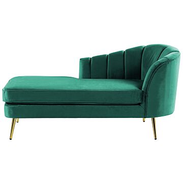Chaise Lounge Emerald Green Velvet Upholstery Gold Metal Legs Right Hand Beliani