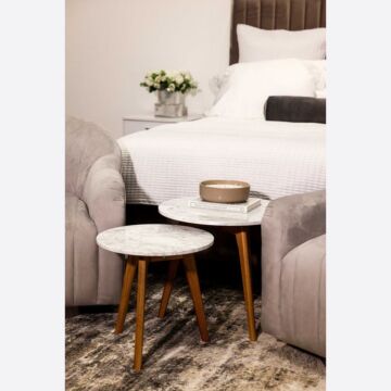 Harlow Round Nest Of Tables Oak-white Marble Top