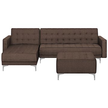Corner Sofa Bed Brown Tufted Fabric Modern L-shaped Modular 4 Seater With Ottoman Right Hand Chaise Longue Beliani
