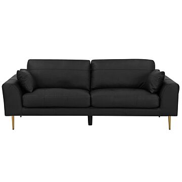 Sofa Black Leather 3 Seater Wood Frame Additional Pillows Modern Beliani