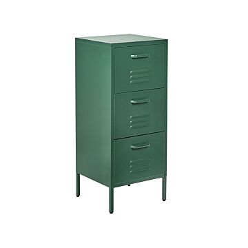 3 Drawer Storage Cabinet Dark Green Metal Steel Home Office Unit Industrial Small Chest Of Drawers Beliani