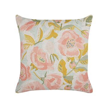 Decorative Cushion Pink And Blue Multicolour Floral Pattern 45 X 45 Cm Vintage Boho Decor Accessories Beliani