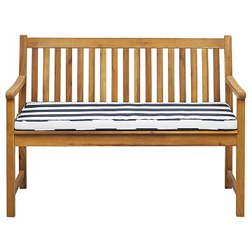 Garden Bench Light Acacia Wood 120 Cm Blue Seating Cushion Padding Slatted Design Outdoor Patio Rustic Style Beliani