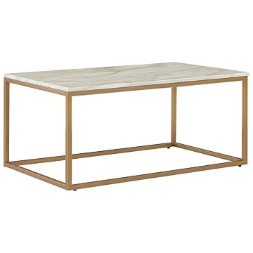 Coffee Table Beige Marble Effect Gold Metal Legs 100 X 60 Cm Rectangular Industrial Glam Beliani