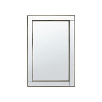Wall Hanging Mirror Silver With Gold 60 X 90 Cm Vertical Minimalistic Art Deco Bedroom Living Room Dresser Beliani
