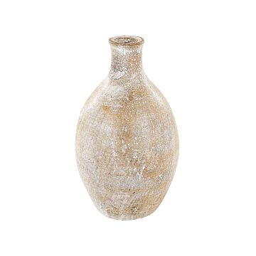Decorative Vase Beige And White Terracotta 39 Cm Handmade Painted Retro Vintage-inspired Design Beliani