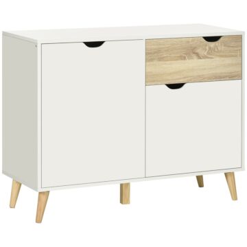Homcom Modern Sideboard Storage Cabinet, Free Standing Accent Cupboard With Drawer, 2 Doors For Bedroom, Living Room, Hallway, White