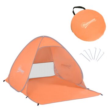 Outsunny Pop-up Portable Beach Tent Hiking Uv Protection Patio Sun Shade Shelter Tent Of 2 Person-orange