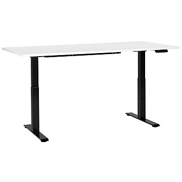 Electrically Adjustable Desk White Tabletop Black Steel Frame 180 X 72 Cm Sit And Stand Square Feet Modern Design Beliani