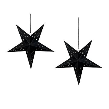 Set Of 2 Star Lanterns Black Velvet Paper 45 Cm Hanging Christmas Home Decororation Seasonal Festive Beliani