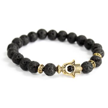Gold Hamsa / Lava Stone - Gemstone Bracelet