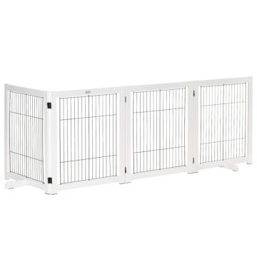 Pawhut Dog Gate Wooden Foldable Small & Medium-sized Pet Gate 4 Panel With Support Feet Pet Fence Safety Barrier For House Doorway Stairs White