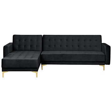 Corner Sofa Bed Black Velvet Tufted Fabric Modern L-shaped Modular 4 Seater Left Hand Chaise Longue Beliani