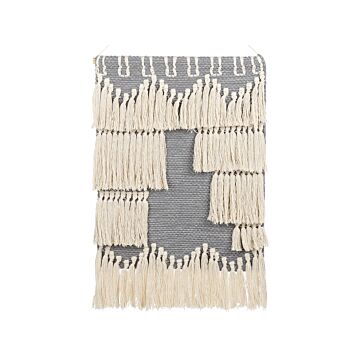 Wall Hanging Grey And Beige Cotton Handwoven With Tassels Wall Décor Hanging Decoration Boho Style Living Room Bedroom Beliani