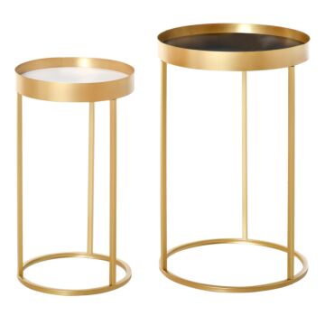 Homcom Set Of 2 Nesting Coffee Tables With Gold Metal Base, Nest Of Tables With Embedded Tabletop In Marble Color, Living Room, Bedroom