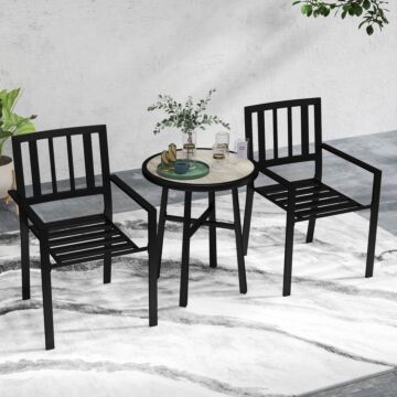 Outsunny 3 Piece Patio Bistro Set With Plastic Top, 2 Stackable Chairs, Galvanised Steel Frame, Grey