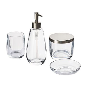 4-piece Bathroom Accessories Set Clear Glass Glam Soap Dispenser Soap Dish Toothrbrush Holder Cup Beliani
