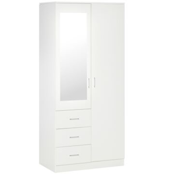 Homcom Modern Mirror Wardrobe 2 Door Storage Cupboards Home Storage Organisation Furniture With Adjustable Shelf, 3 Drawers, 80w X 50d X 180hcm-whit