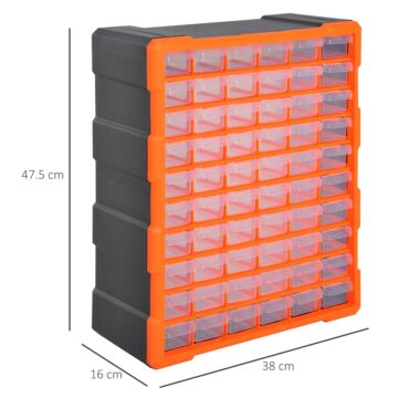 Durhand 60 Drawers Parts Organiser Wall Mount Storage Cabinet Garage Small Nuts Bolts Tools Clear Orange