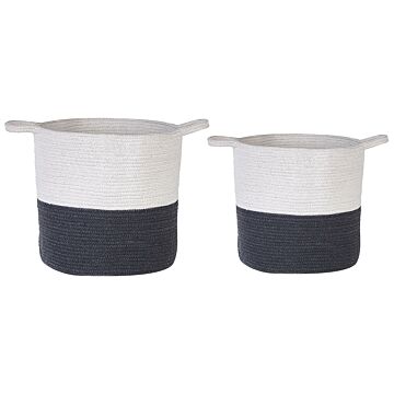 Set Of 2 Storage Baskets Black White Cotton Laundry Bins Woven Beliani
