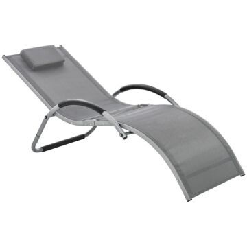 Outsunny Ergonomic Lounger Chair Portable Armchair With Removable Headrest Pillow For Garden Patio Outside All Aluminium Frame Dark Grey