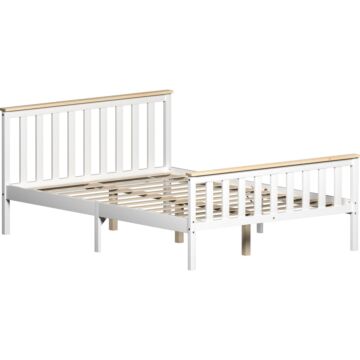 Vida Designs Milan Double Wooden Bed, High Foot, White & Pine