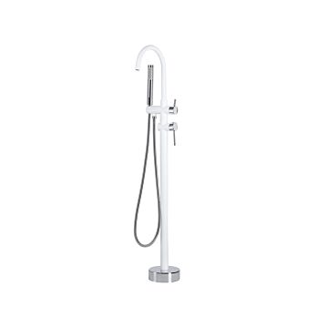 Bath Mixer Tap White With Silver Brass Stainless Steel Freestanding Bathtub Faucet With Hand Shower Modern Design Beliani