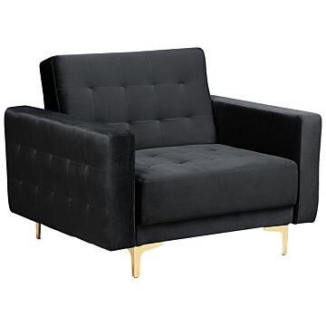 Armchair Black Velvet Tufted Fabric Modern Living Room Reclining Chair Gold Legs Track Arm Beliani