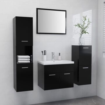 Vidaxl Bathroom Furniture Set Black Engineered Wood