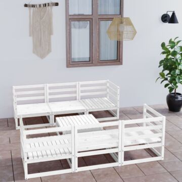 Vidaxl 7 Piece Garden Lounge Set White Solid Pinewood