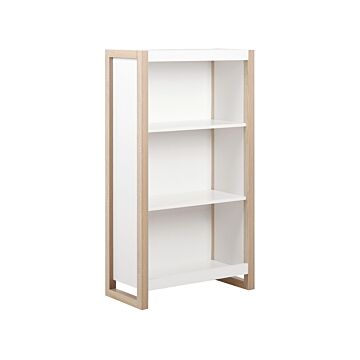 Bookcase Light Wood White Engineered Wood 3-tier For Documents Modern Scandinavian Office Beliani