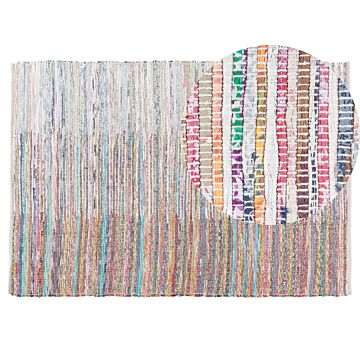 Area Rag Rug Multicolour Stripes Cotton 140 X 200 Cm Rectangular Hand Woven Beliani