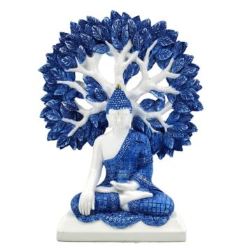 Decorative White & Blue Thai Buddha - Tree Of Life