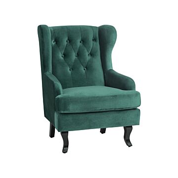 Wingback Chair Green Velvet Upholstery Black Legs Scandinavian Style Beliani