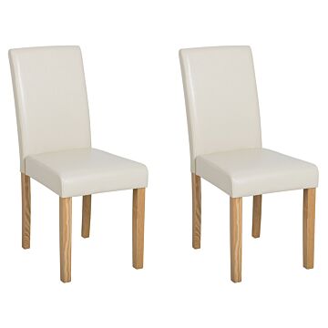 Set Of 2 Dining Chairs Beige Faux Leather Wooden Legs Traditional Beliani