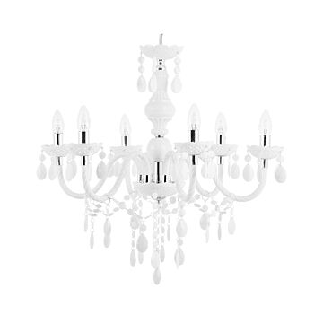 Chandelier White Crystal 6 Light Bulbs Glamour Living Room Bedroom Beliani