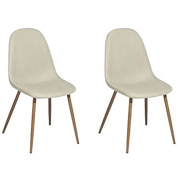 Set Of 2 Dining Chairs Beige Fabric Metal Legs Retro Beliani
