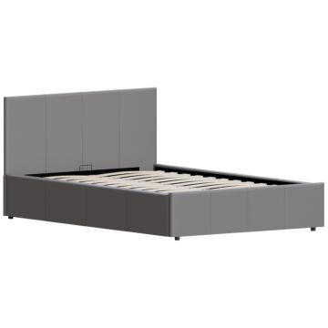 Vida Designs Lisbon Small Double Ottoman Faux Leather Bed, Grey