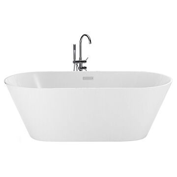 Freestanding Bath White Sanitary Acrylic Single 160 X 80 Cm Oval Shape Overflow System Modern Design Beliani