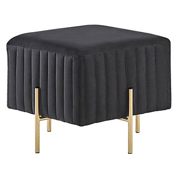 Footstool Black Velvet Upholstered Ottoman Pouffe Gold Metal Legs 48 X 48 Cm Square Seat Glamour Beliani