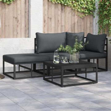 Vidaxl Garden Sofa Set With Cushion With Pillow 3 Pcs Black Aluminium