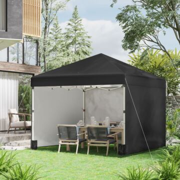 Outsunny 3 X 3 (m) Pop Up Gazebo Event Shelter, Height Adjustable Party Tent With 2 Sidewalls, Weight Bags And Wheeled Bag