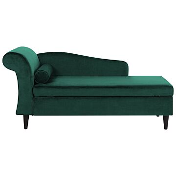 Chaise Lounge Green Velvet Upholstery With Storage Left Hand With Bolster Beliani