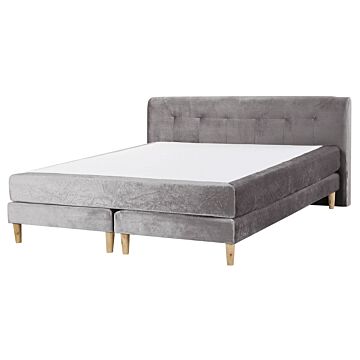 Divan Bed Grey Velvet Upholstery Eu King Size 5ft3 Continental With Mattress Headboard Box Springs Beliani