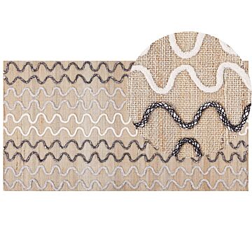 Area Rug Carpet Beige Jute Geometric Pattern 80 X 150 Cm Rustic Boho Beliani