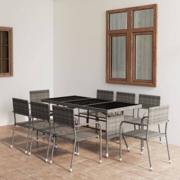 Vidaxl 9 Piece Garden Dining Set Poly Rattan Anthracite & Grey