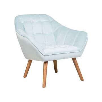 Armchair Light Blue Velvet Fabric Upholstery Glam Accent Chair With Wooden Legs Beliani